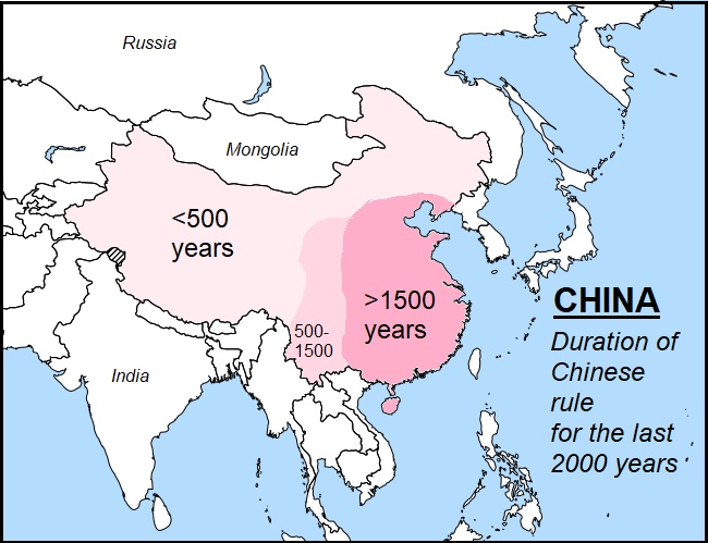 Terytoria pod panowaniem Chin wraz z liczbą lat kiedy były jej częścią