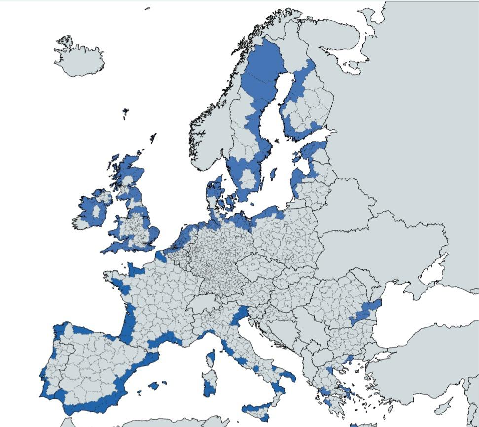 Jednostki administracyjne Europy, w których przynajmniej część terenu znajduje się poniżej 5 m (p.p.m.) poniżej poziomu morza