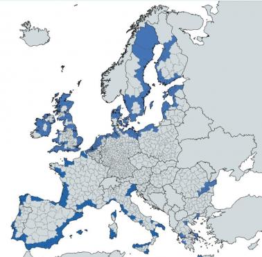 Jednostki administracyjne Europy, w których przynajmniej część terenu znajduje się poniżej 5 m (p.p.m.) poniżej poziomu morza