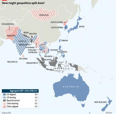 Sojusznicy USA i Chin w Azji i na Pacyfiku, 16.09.2021, EIU (Economist Intelligence Unit)