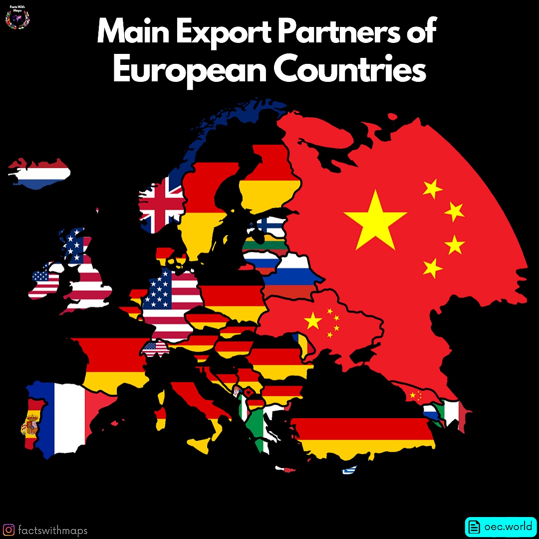 Najwięksi partnerzy eksportowi poszczególnych europejskich państw, prawdopodobnie 2021 rok