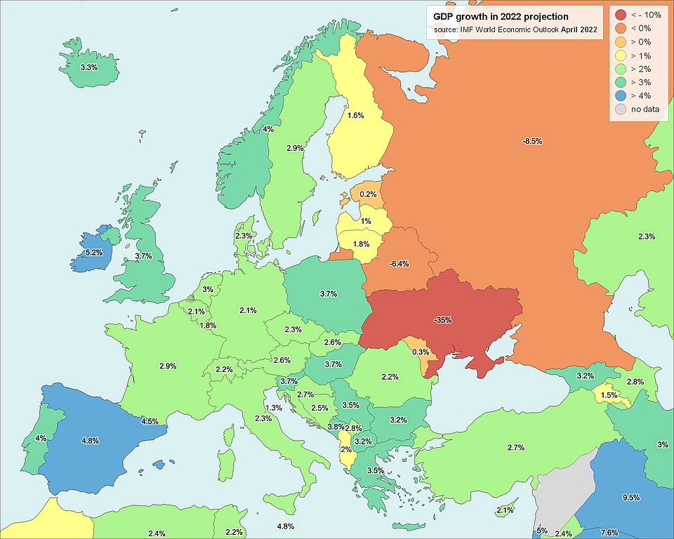 Prognoza wzrostu PKB w Europie w 2022 r., IMF