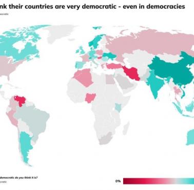 Państwa według postrzeganej przez siebie demokracji, prawdopodobnie dane z 2021. Czy twoje państwo jest demokratyczne?