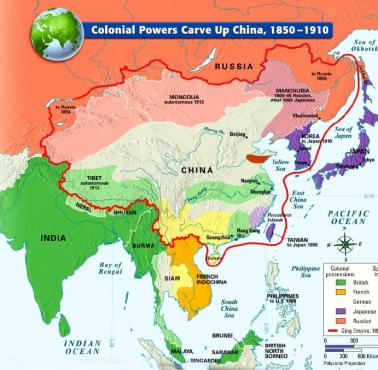 Rozbiory Chin przez mocarstwa kolonialne (z Rosją). Straty terytorialne w latach 1850-1910