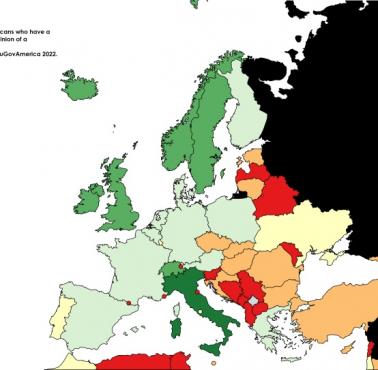 Które kraje europejskie Amerykanie lubią najbardziej?, źródło YouGov, 2022