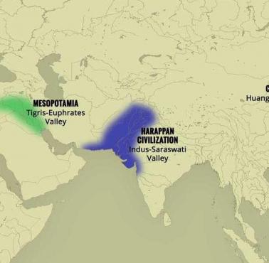 Pierwsze obszary, na których pojawiły się pierwsze, niezależne od siebie cywilizacje (wszystkie oparte o rzeki)
