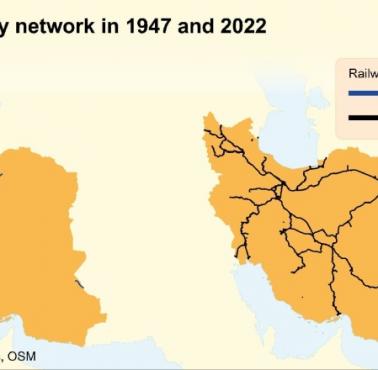 Sieć kolejowa Iranu w latach 1947 i 2022