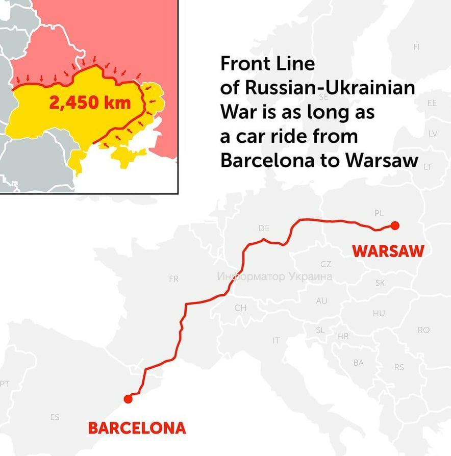 Linia frontu wojny rosyjsko-ukraińskiej 2450 km