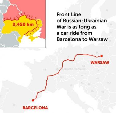 Linia frontu wojny rosyjsko-ukraińskiej 2450 km