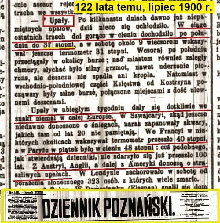 W 1901 roku było 37 stopni w cieniu w Polsce, 48 stopni w Paryżu... 