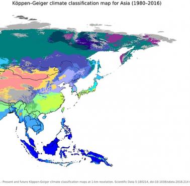 Mapa klimatyczna Azji, 1980-2016