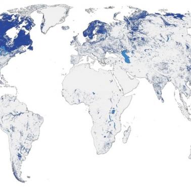 Mapa wszystkich jezior na świecie (o powierzchni większej niż 10 hektarów)