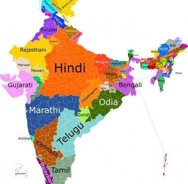 Dominujące języki Indii (powyżej miliona)