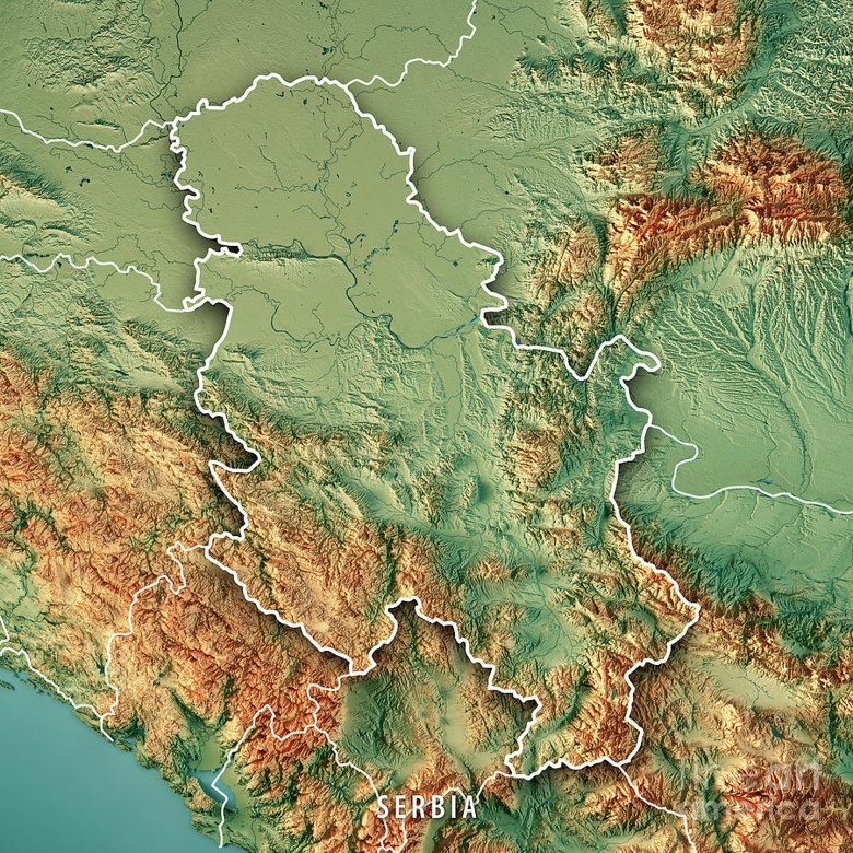 Reliefowa mapa Serbii (topograficzna)