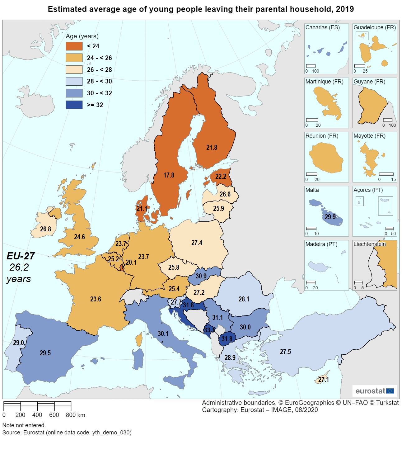 Odsetek młodych osób mieszkających z rodzicami w Europie, 2019
