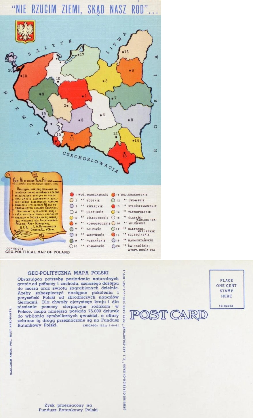 Geopolityczna mapa Polski wydana w Chicago w 1941 roku