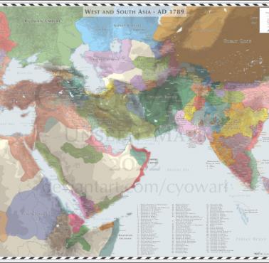 Mapa Azji Zachodniej i Południowej w 1789