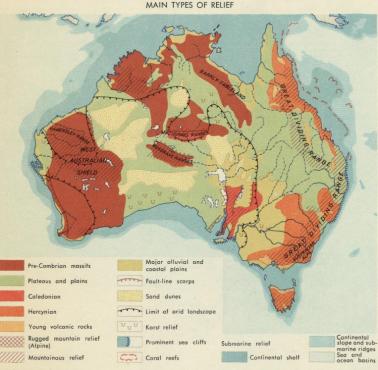 Topograficzna mapa Australii (reliefowa)