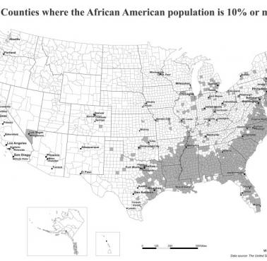 Hrabstwa USA, w których 10 proc. lub więcej populacji to osoby czarnoskóre (Afroamerykanie), 2022
