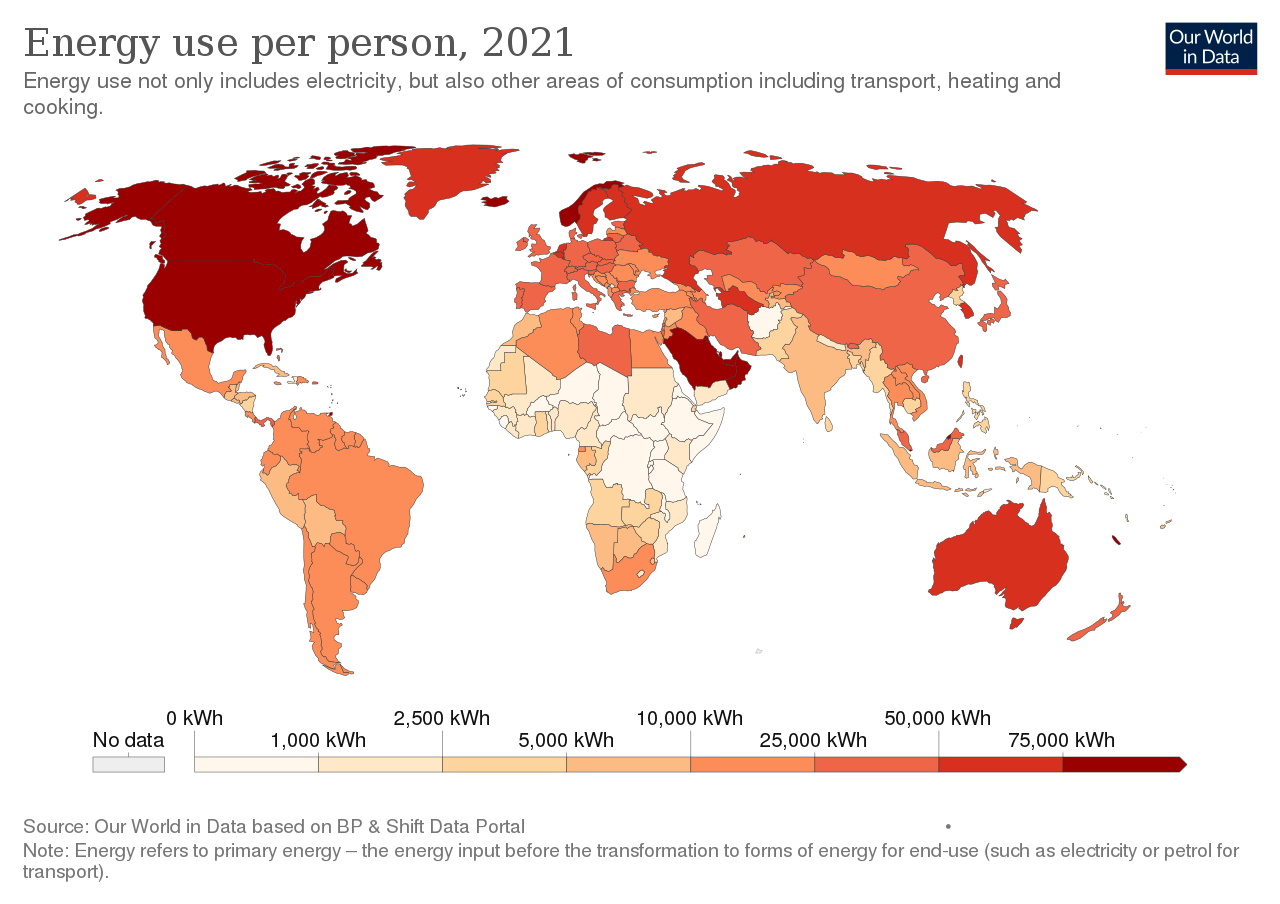 Kraje według zużycia energii elektrycznej na osobę (kWh na rok), 2021