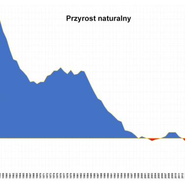 Przyrost naturalny w Polsce odnotowany od 1950r., GUS