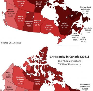 Chrześcijaństwo w Kanadzie 2011 vs.2021