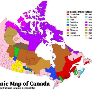 Mapa etniczna Kanady, 2021