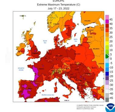 Najwyższe temperatury osiągnięte podczas europejskiej fali upałów w 2022 roku