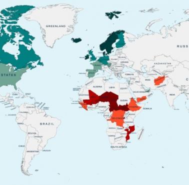 Najbardziej i najmniej rozwinięte kraje, według wskaźnika rozwoju społecznego HDI (od ang. Human Development Index)