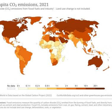 Emisja CO2 na osobę na świecie w 2021 roku