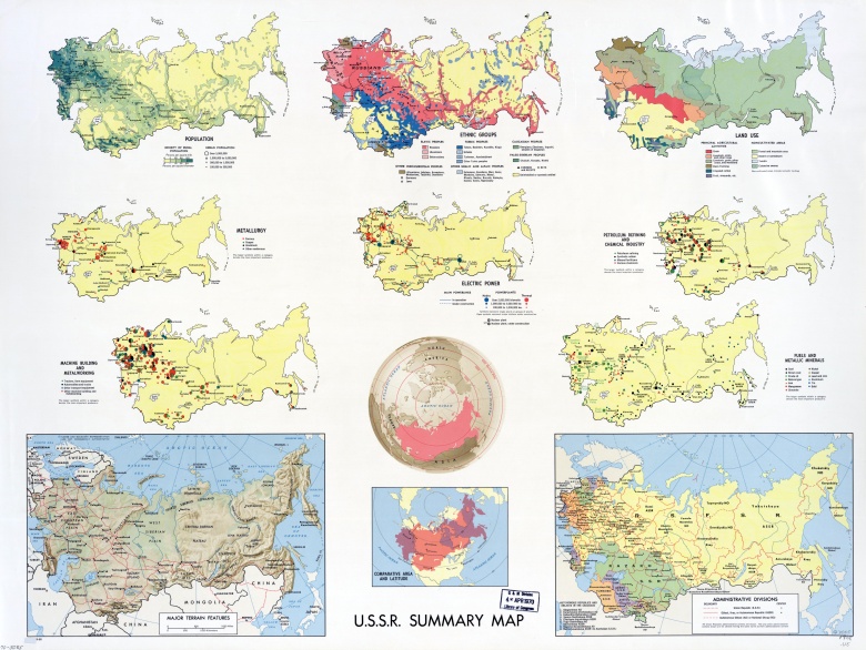 Mapa ZSRR z 1968, etniczna, przemysłowa, topograficzna, etniczna ....