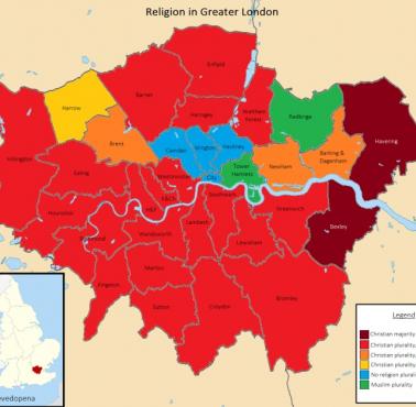 Dzielnice Londynu według religii (2021 Census)