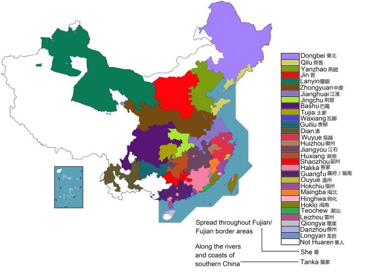 Etniczno-językowa mapa podziału administracyjnego Chin