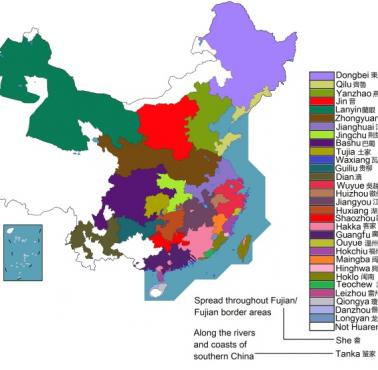 Etniczno-językowa mapa podziału administracyjnego Chin