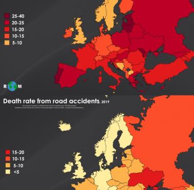Wypadki śmiertelne na drogach w Europie, 1991 i 2019