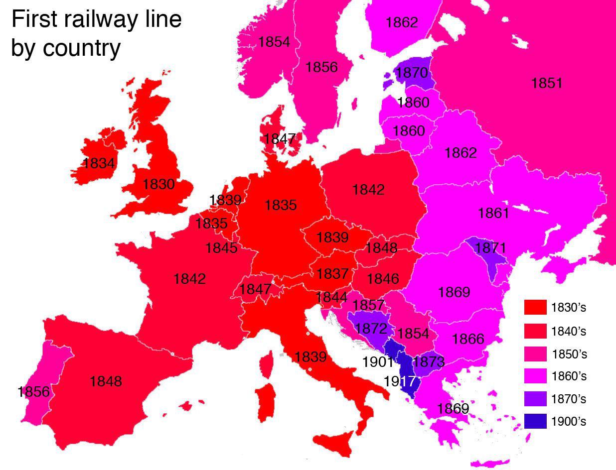 Pierwsza linia kolejowa w Europie z datą uruchomienia