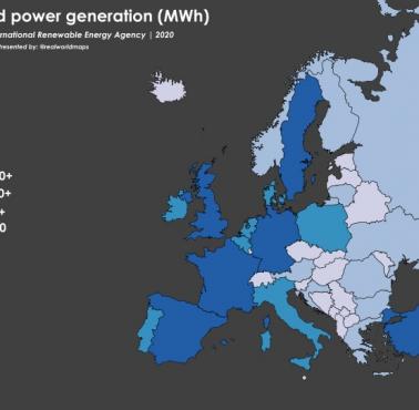 Produkcja energii wiatrowej w Europie, 2020