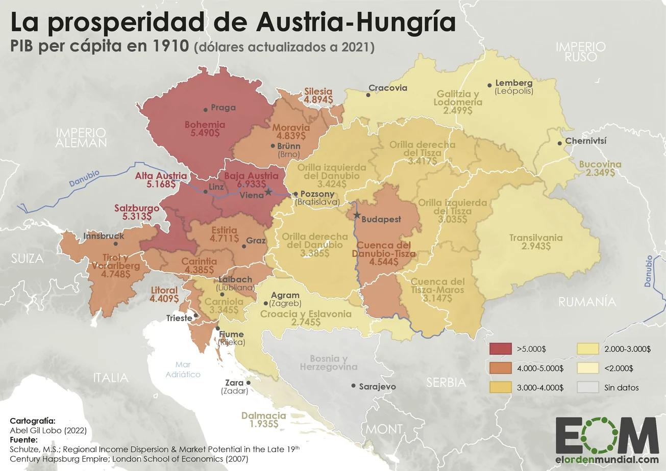Najzamożniejsze regiony Cesarstwa Austro-Węgierskiego, 1910