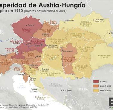 Najzamożniejsze regiony Cesarstwa Austro-Węgierskiego, 1910