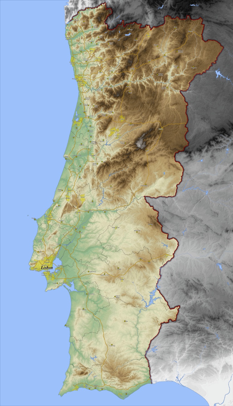 Reliefowa mapa Portugalii