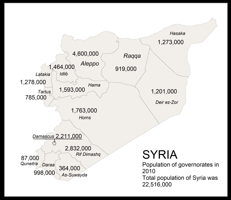 Liczba ludności Syrii z podziałem na regiony, 2010