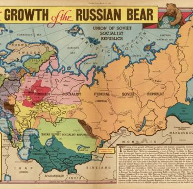 Ekspansja terytorialna Rosji (ZSRR). Mapa z 1940 roku przed sojuszem USA-WB z Rosją z 1941 roku