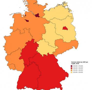 Niemieckie landy według PKB na mieszkańca (per capita), 2018 r.