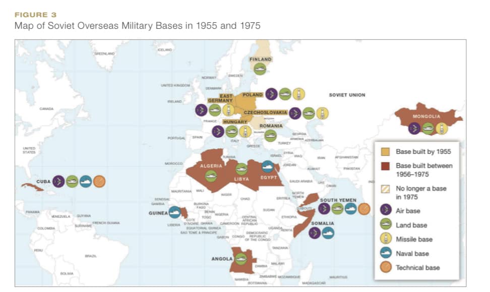 Mapa sowieckich (ZSRR) baz wojskowych z lat 1955-1975