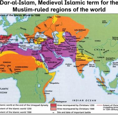 Dar al Islam - średniowieczne islamskie określenie regionów świata rządzonych przez muzułmanów, ekspansja do 1500 roku