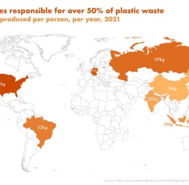 Top7 krajów wytwarzających ponad 50% wszystkich odpadów z tworzyw sztucznych, 2021