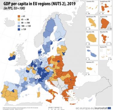 Najbiedniejsze i najbogatsze regiony/województwa Unii Europejskiej, Europa, 2019