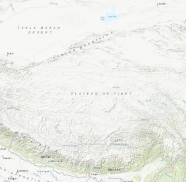 Mapa topograficzna Tybetu i okolic