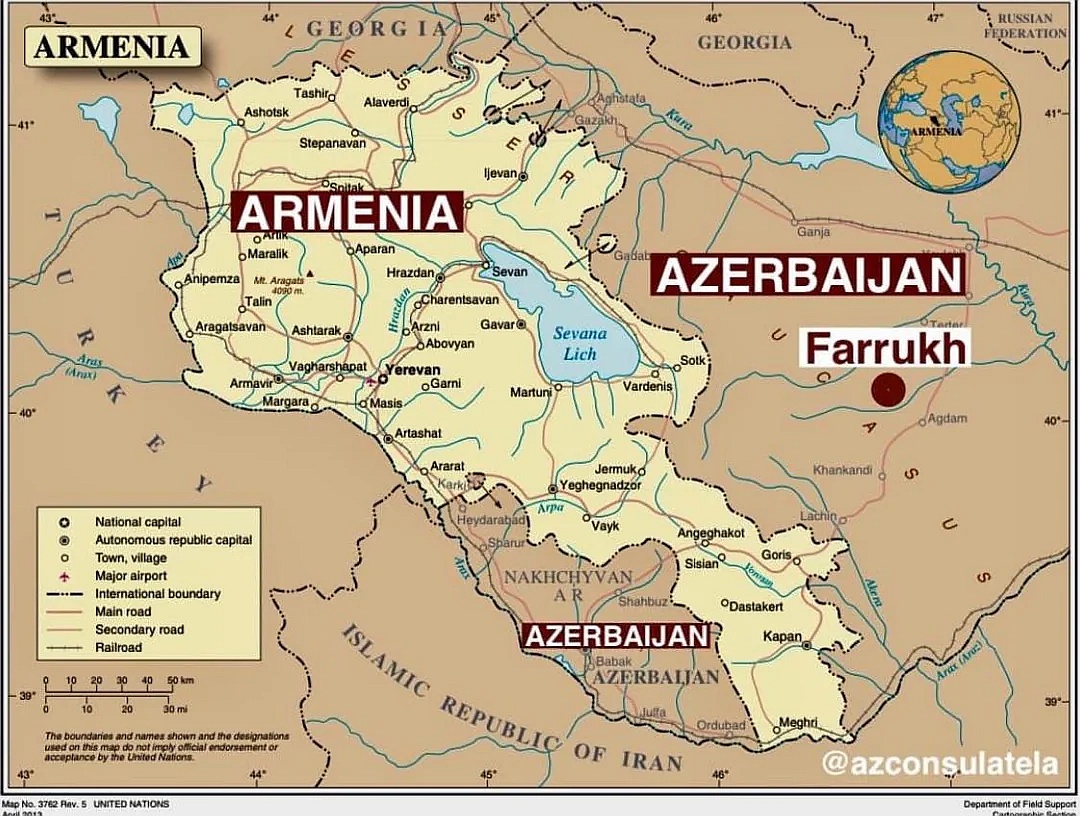 Oficjalna mapa Armenii, przekazana przez Erywań do ONZ