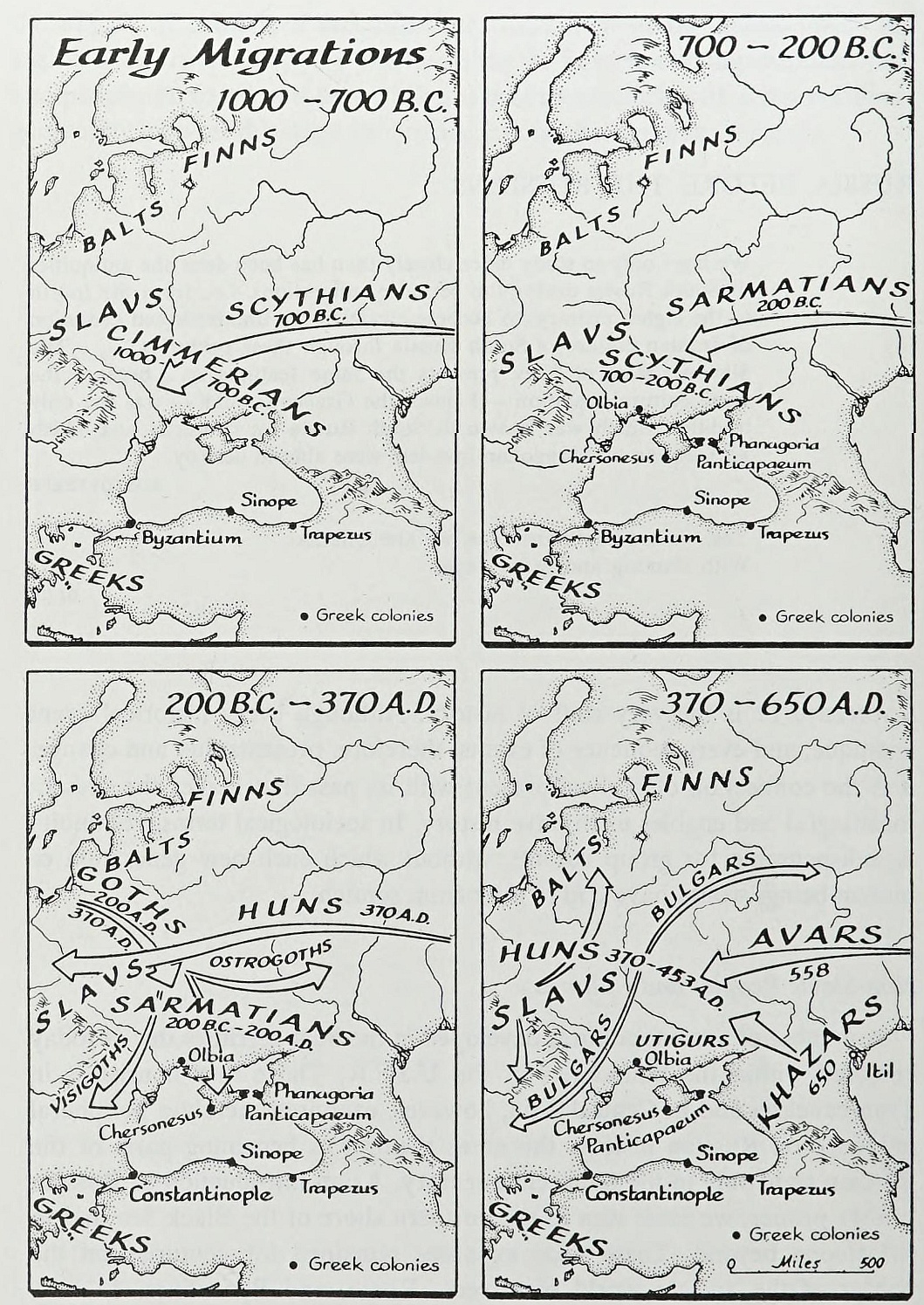 Wczesne migracje w Europie Wschodniej, 1000 p.n.e. do 650 n.e., z Historii Rosji Mikołaja W. Riasanowskiego